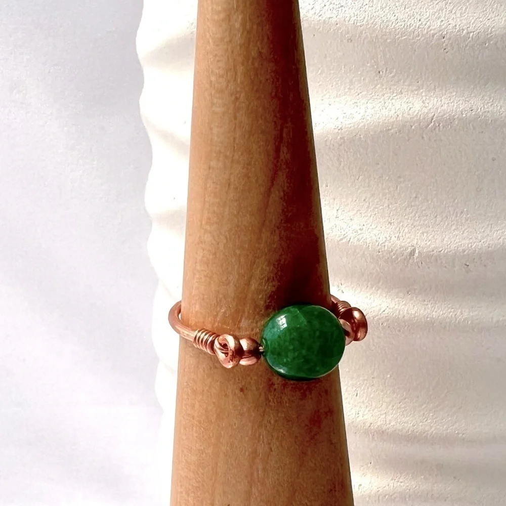 Green Chalcedony Wire Wrapped Copper Ring